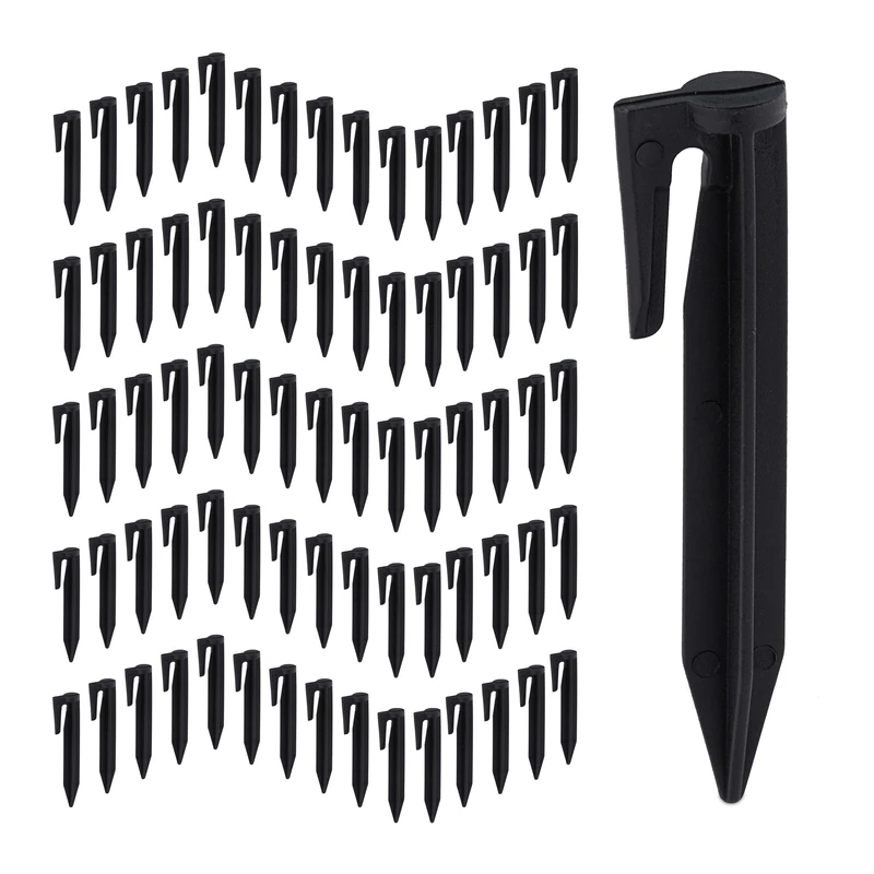 Relaxdays Ground Pegs, 100x Set, Lawnmower Cables, Boundary Wire Anchor, Garden Accessories, Plastic, Black, 8.5 x 2 x 1 cm
