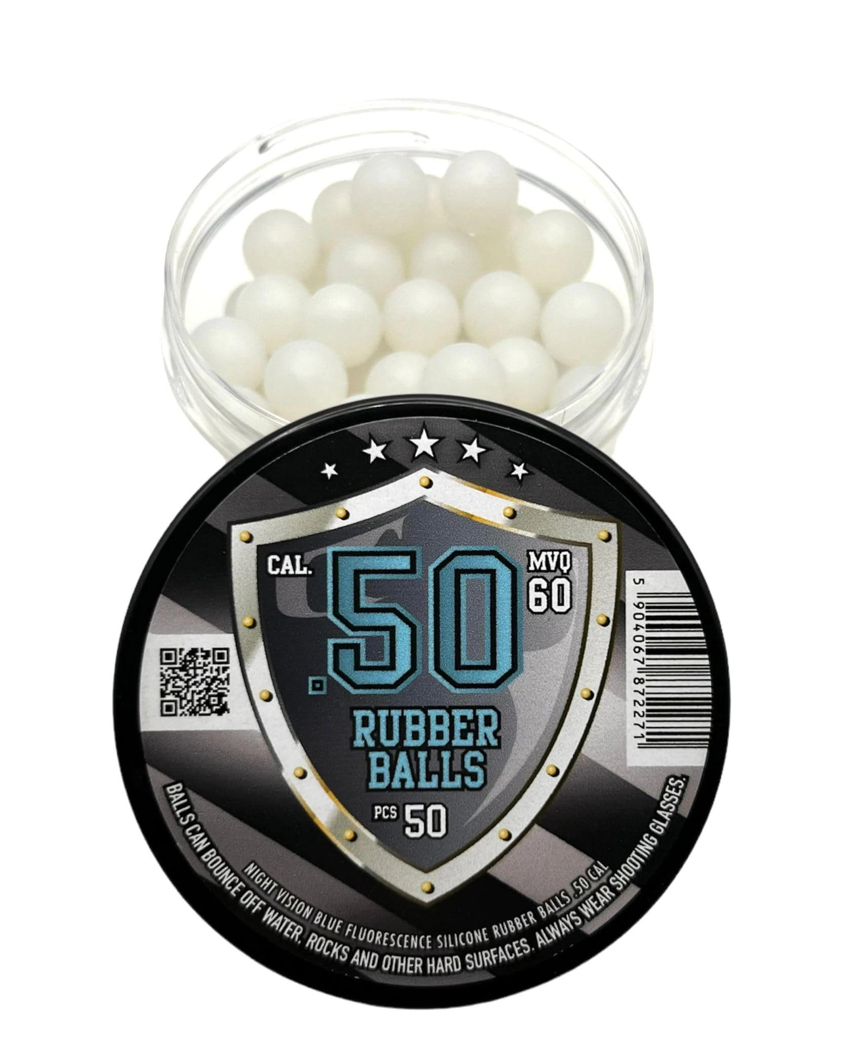 Rubber Balls 50 x in 50 caliber - Glowing Blue Night Vision Fluorescent Silicon Paintballs in .50 cal. for Training Self and Home Defense
