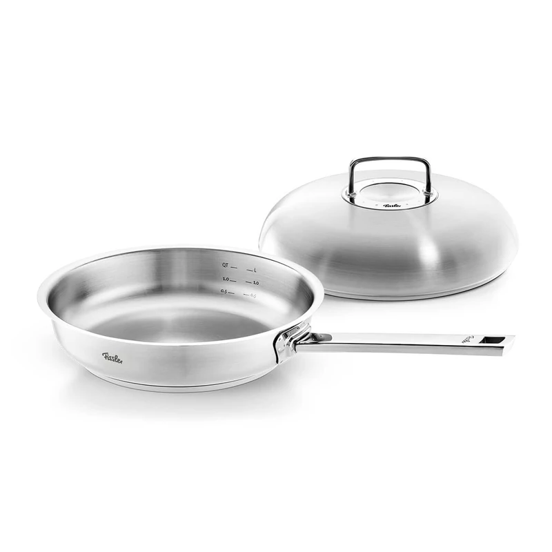 Fissler Profi Collection Stainless Steel Frying Pan Set 2 Pieces Diameter 28 cm Uncoated with High Capacity Lid for Induction Cookers