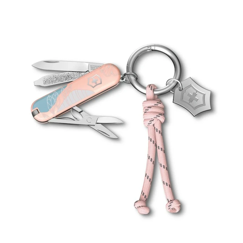 Victorinox Pocket Knife Classic SD, 7 Functions, Swiss Made, Multi Tool for Women, Key Ring, incl. Gift Box, Paris Style (Pink, Blue)