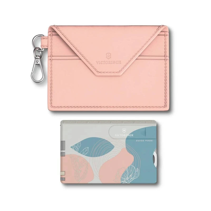 VICTORINOX Swiss Card Classic, 10 Functions, Swiss Made, Multi Tool for Women, incl. Card Holder with Key Ring, Paris Style (Pink, Blue)