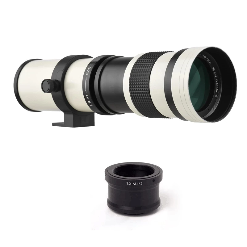 HUIOP Camera MF Super Telephoto Zoom Lens F/8.3-16 420-800mm T2 Mount with M4/3-mount Adapter Ring 1/4 Thread Replacement for G9 GH5 II GX7 GX8 GX9 GX850 G90 G91 G95 G100 E-M1 E-M5 E-M10