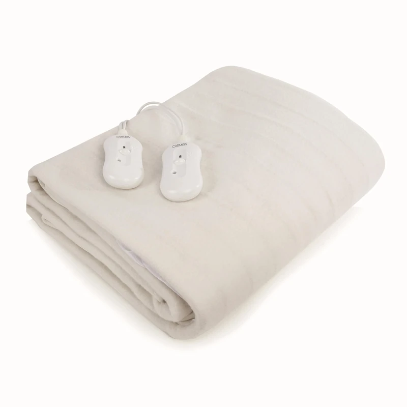 Carmen C81191 King Size Fitted Electric Under Blanket with Overheat Protection, 65W x 2, 203 x 152cm + 40CM Skirt, White