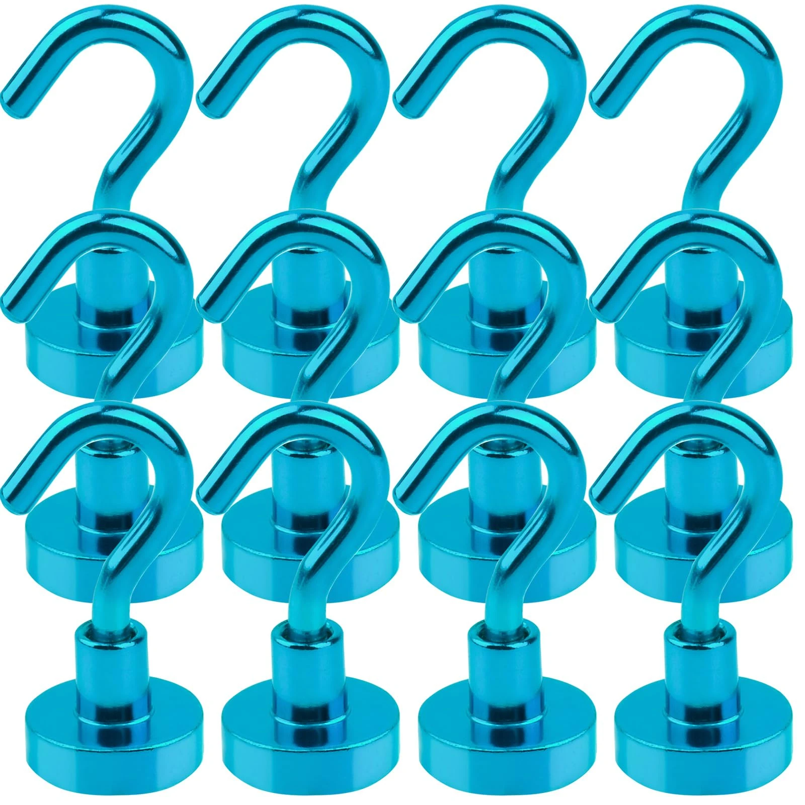 MIN CI Pack of 12 Extra Strong 16 mm Neodymium Magnets - Blue Magnetic Hooks for Kitchen, Camping, Garage, Office