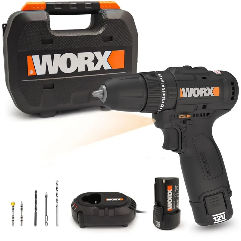 Battery-Powered Hammer Drill | WX121 | WORX | brushless Motor | 12V max. | 40Nm | Includes 2 Batteries 2Ah | Charger and case | Powerful and Lightweight | Handy