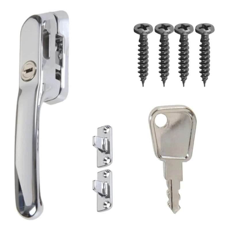 FixRello Fastener Casement Window Handle for Timber Surfaces | with Key, Mount/Wedge and Screws for Easily Installation and Security (1, Chrome)