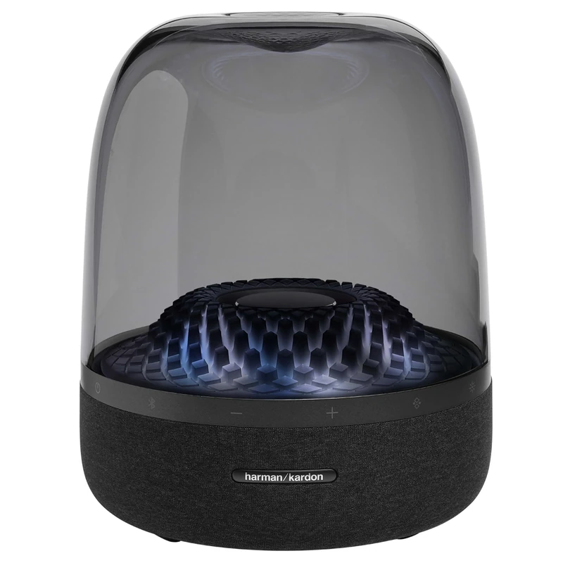Harman Kardon Aura Studio 4, Bluetooth Speaker with Transparent Dome and Theme Light Game, Elegant Design and Extraordinary 360° Sound, Black, EU Plug (Type C)