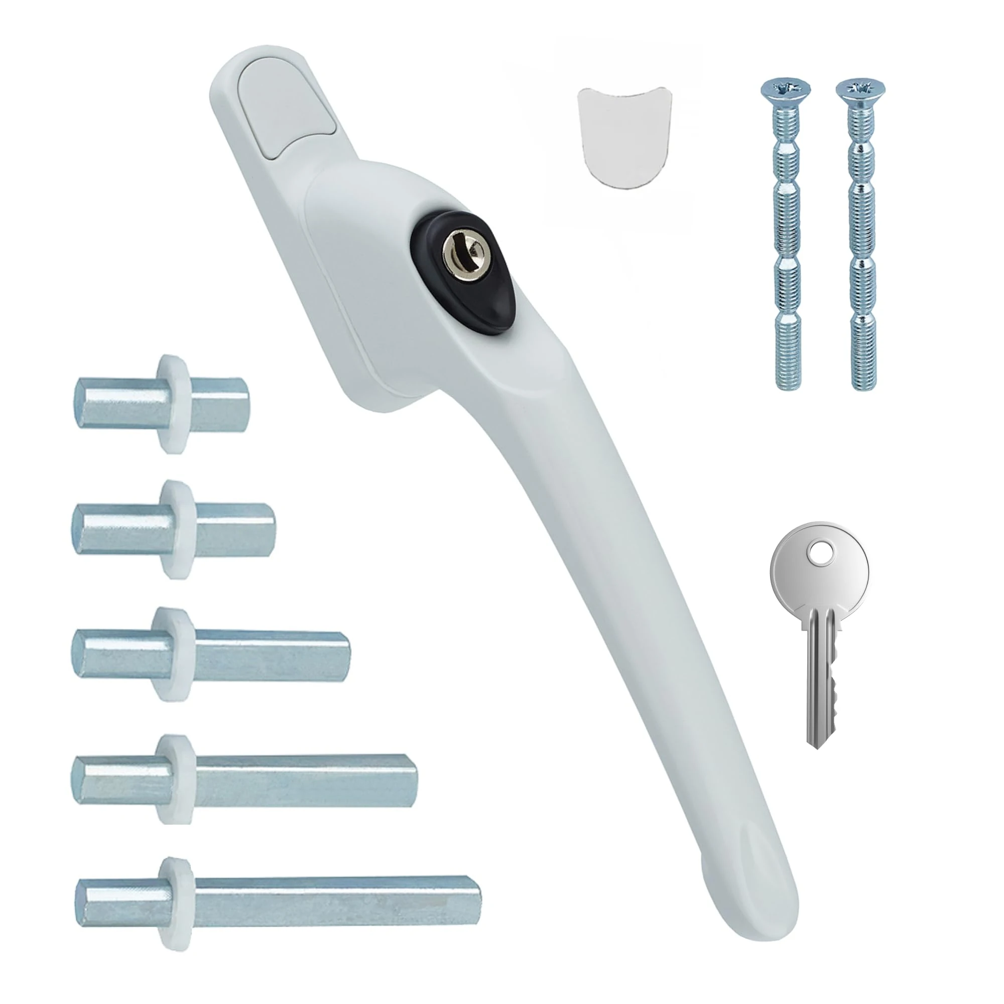 FixRello Universal Inline uPVC Window Handle – Lockable, Ambidextrous, Multi-Spindle – White with Black Button (1 Pack)