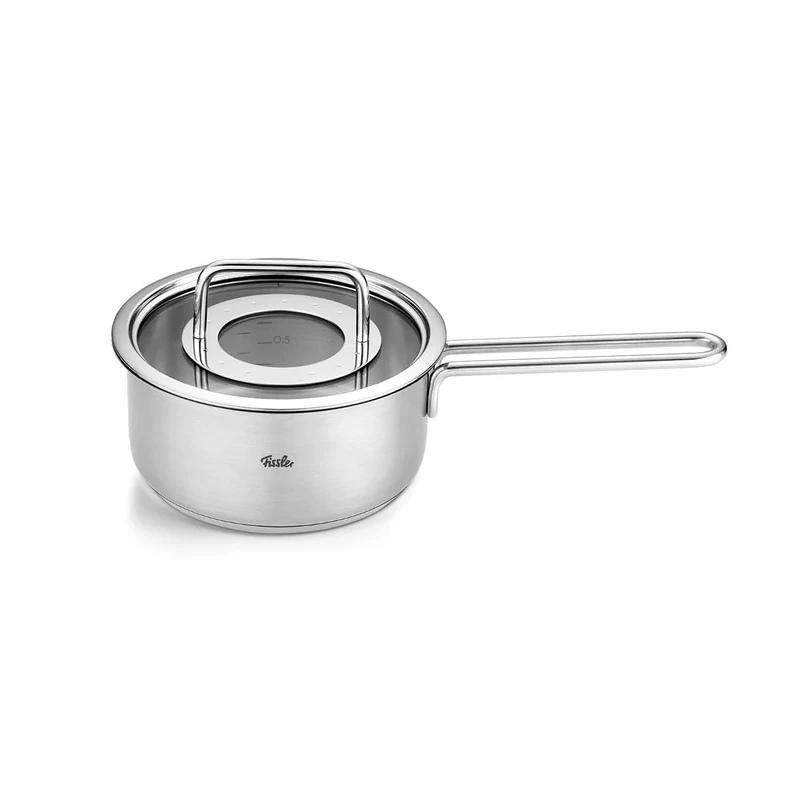 Fissler Pure Collection Stainless Steel Saucepan Diameter 16 cm 1.4 litres with Glass Lid Inner Scale Induction Silver