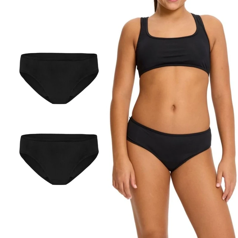 Modibodi Teen Swimwear Bikini Brief Light 2 Pack Black Y12-14