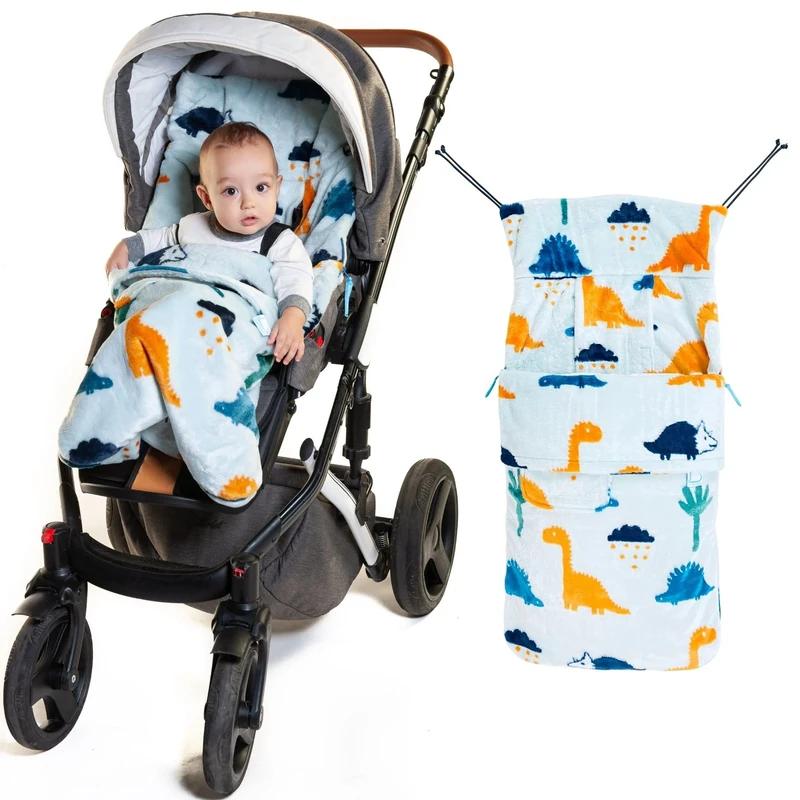 Buggysnuggle Universal Snuggle Fur Baby Stroller Footmuff Bunting Bag, 2-in-1 Seat Liner & Pushchair Footmuff to Keep Baby Warm & Dry, Jurassic Roar