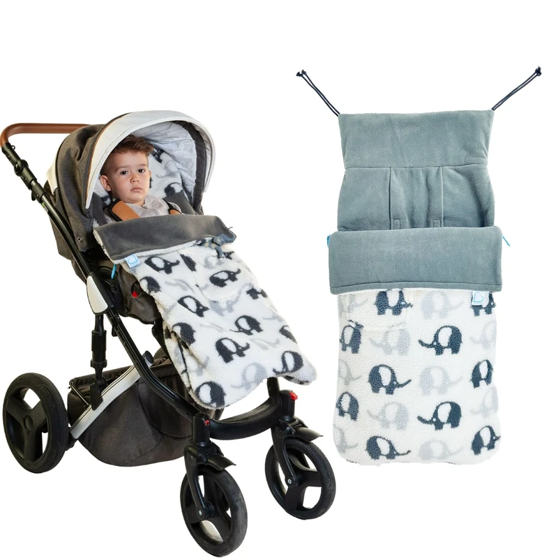 Buggysnuggle Universal Snuggle Sherpa Baby Stroller Footmuff Bunting Bag, 2-in-1 Seat Liner & Pushchair Footmuff to Keep Baby Warm & Dry, Elephant Stomp