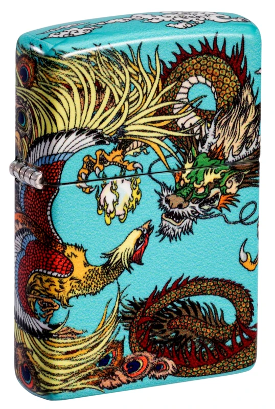 Zippo Windproof Lighter, Chinese Dragon Phoenix Design – 540°, Colour Image – Refillable, Reusable, Windproof Design – Comes in Gift Box – Made in USA