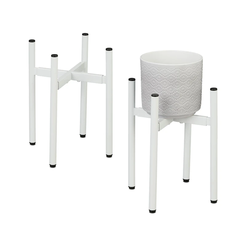 Relaxdays Plant Stand Set of 2 - Adjustable Iron Flower Stools
