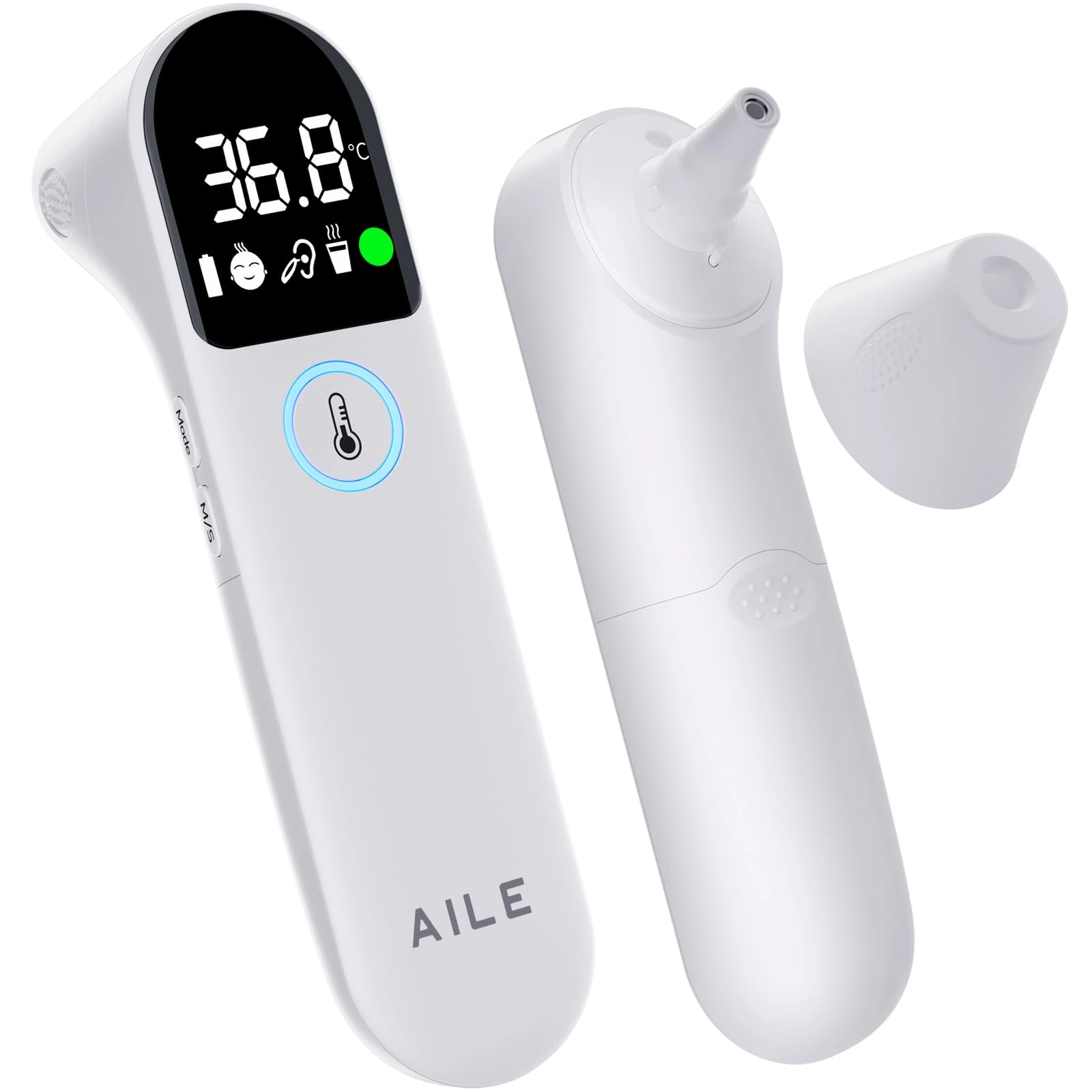 AILE Digital Temperature Thermometer for Ear and Forehead: Infrared Thermometers Gun for Baby and Adult - Approved UK Accurate Fast Readings Fever Alarm Mute Mode Non touch Contact Measurement