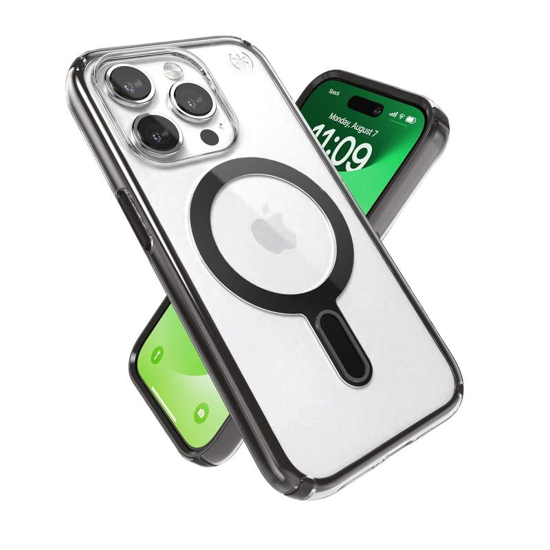Speck Clear iPhone 15 Pro Case - ClickLock No-Slip Interlock, Built for MagSafe, Drop Protection - Scratch Resistant, Anti-Yellowing, 6.1 Inch Phone Case - Presidio Clear/Frosted Black