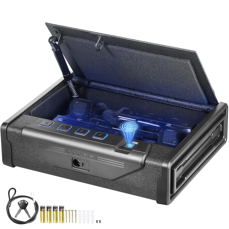 VEVOR Gun Safe for Pistols, Biometric Gun Safe with Three Quick Access Ways of Fingerprints, Passwords and Keys, Handgun Box for 2 Pistols for Home, Bedside, Nightstand, Car