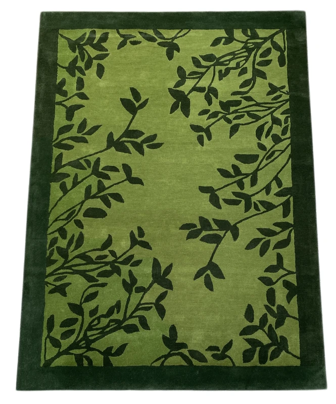 WAWA TEPPICH Green Rug 100% Wool 170 x 240 cm Handmade Leaf Designer Hand Tufted