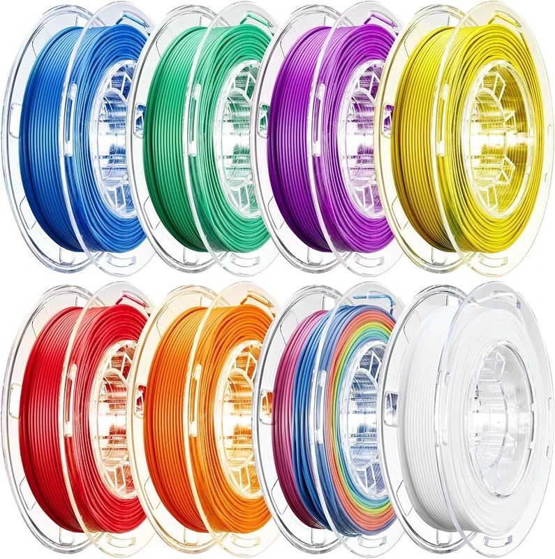 AOSEED 3D Printer Filament Set, 1.75mm PLA, 200g/0.44lbs x 8 Spools Pack, Purple/Green/Blue/Yellow/White/Iridescent/Red/Orange