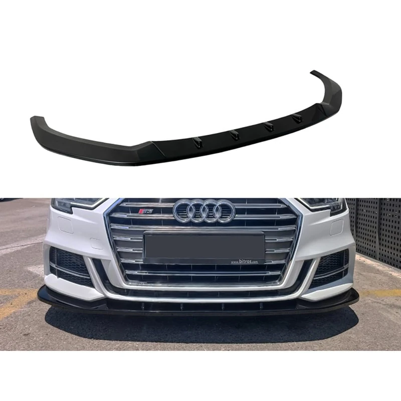 Motordrome Front spoiler compatible with Audi A3 (8V) S-Line/S3 Hatchback/Sportback 2016-2020 Facelift (ABS Gloss black)
