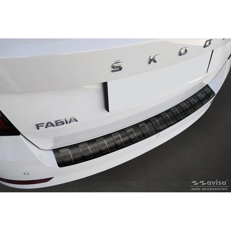 Avisa Black Stainless Steel Rear bumper protector compatible with Skoda Fabia III Combi FL 2018- 'Ribs'