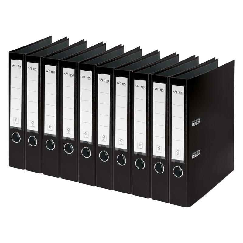 Leitz VON A4 Folder, Pack of 10, Cardboard with Plastic Cover, 50 mm Spine Width, for 350 Sheets, Blue Angel & FSC Certified, for School, Study & Home, Black, 10560095