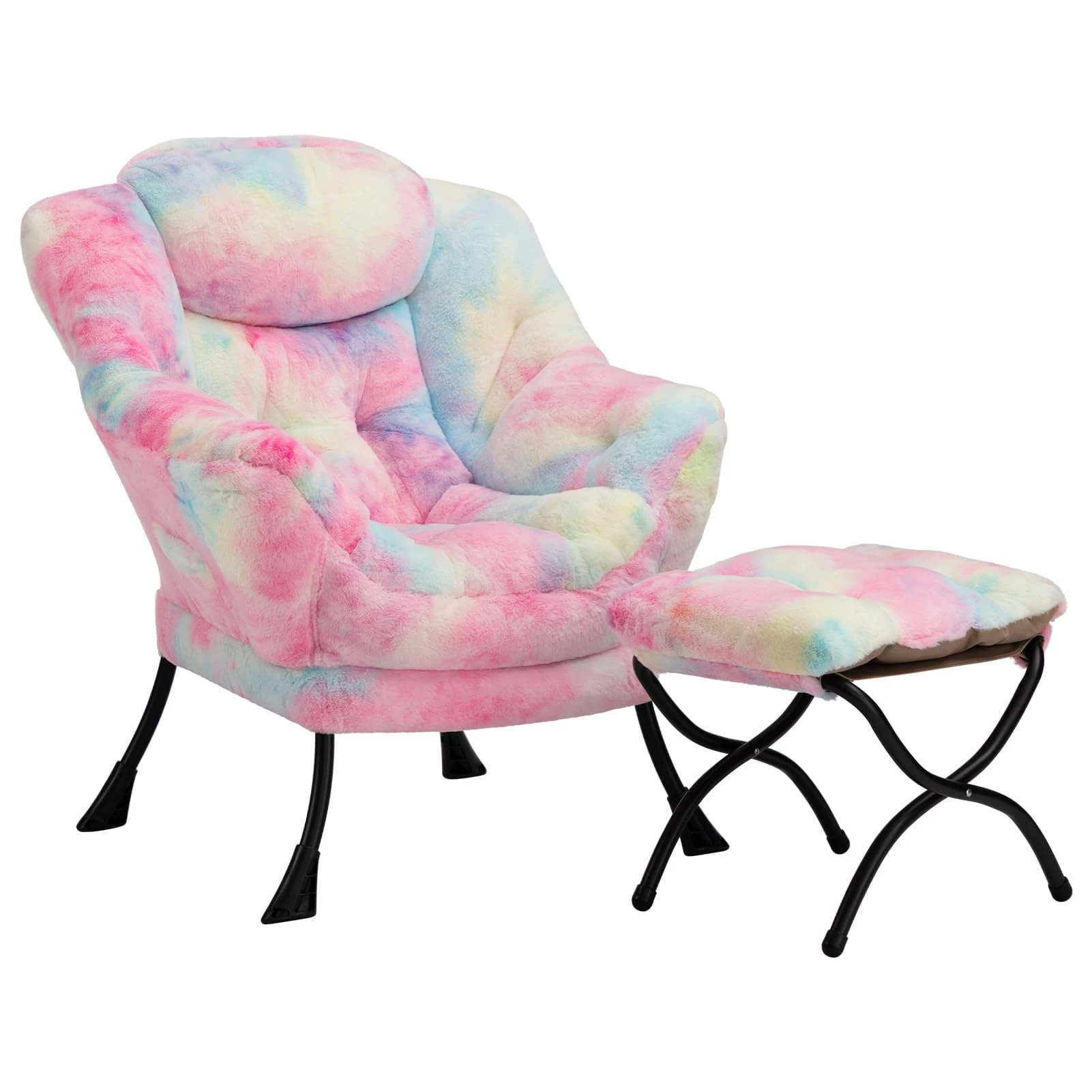 HollyHOME Armchair with Footstool Chairs for Living Room Plush Comfy Reading Chair Bedroom Relax Lounge Chair Arm Chairs with Steel Frame, Aurora