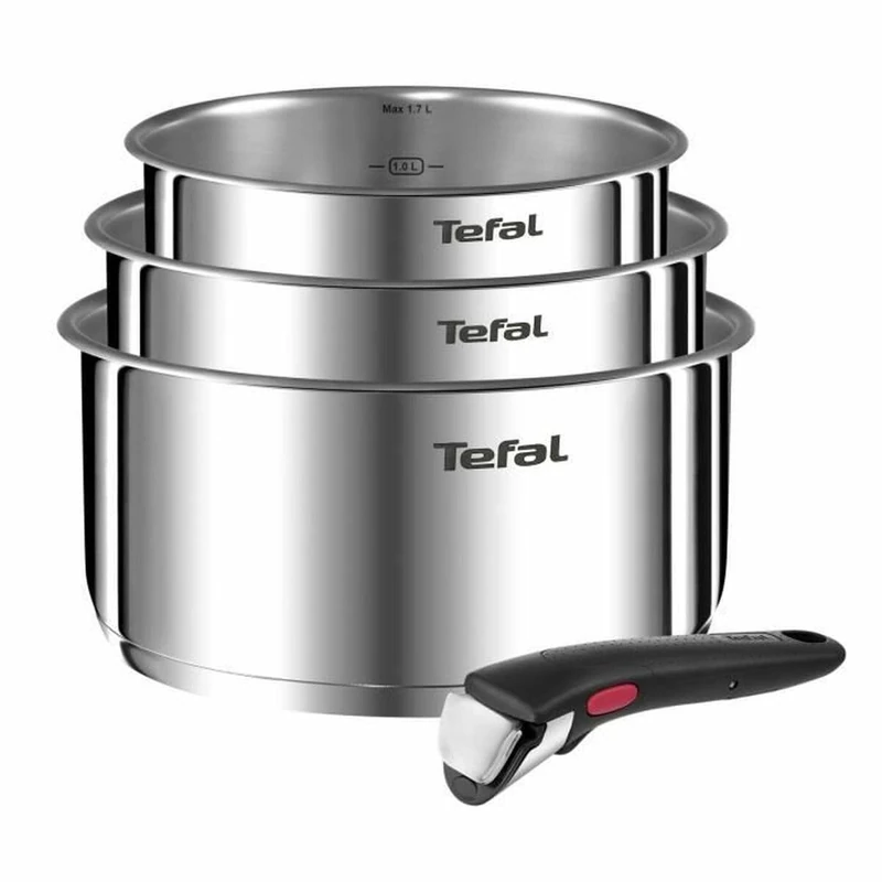 Tefal Ingenio Emotion Set of 3 Saucepans 16/18/20 cm + Removable Handle, Induction Safe, Non-Stick, Titanium Coated, Thermo-Signal, Dishwasher and Oven Safe