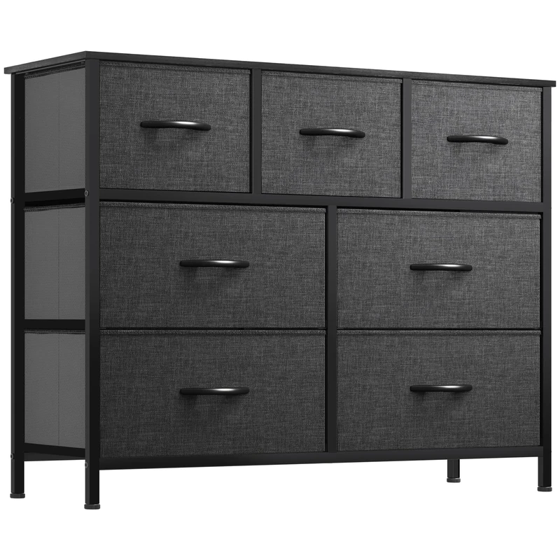 YITAHOME Chest of Drawers,Storage Organizer,Dresser for Bedroom with 7 Drawers,Fabric Drawers with Wood Top and Large Storage Space,Black Gray