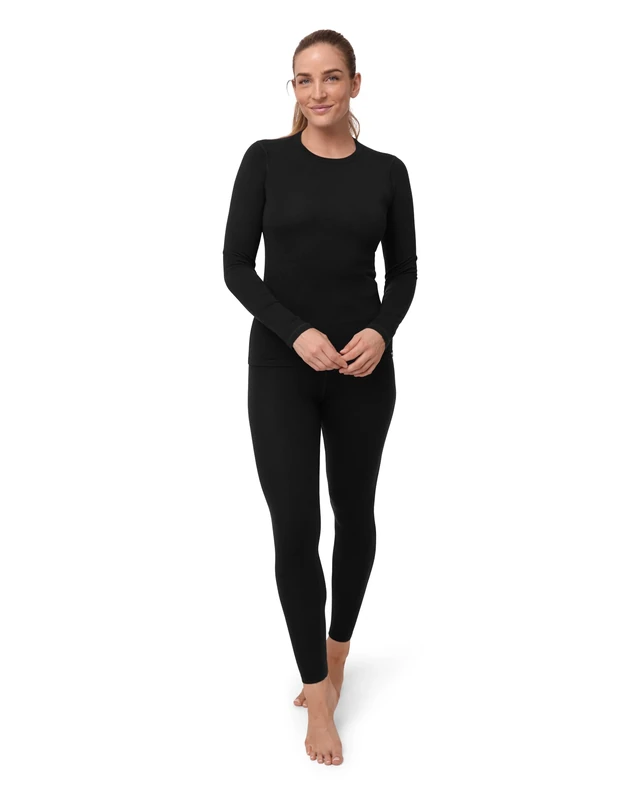 DANISH ENDURANCE Merino Wool Base Layer Set 180g/m² Midweight for Women, Thermal Long Sleeve Top and Leggings, Black, M
