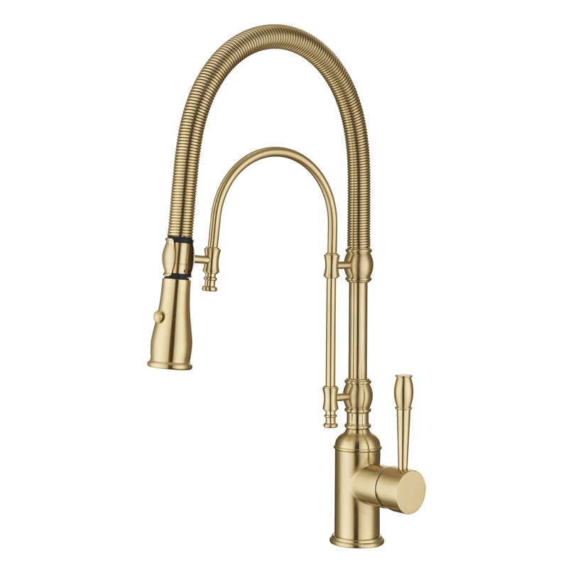 GICASA Copper Sink Taps, Single Handle, 360 Swivel High Arc Kitchen Sink Tap, Brushed Gold Pull Down Kitchen Faucet, Solid Brass Handle