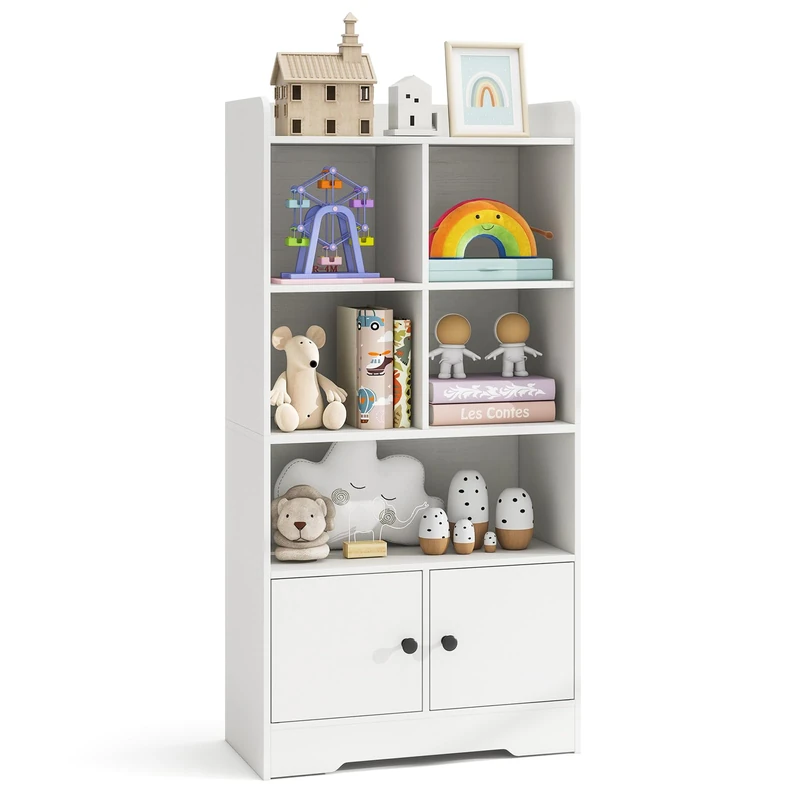 CASART 4-Tier Wooden Bookshelf, 120cm Modern Bookcase Storage Cabinet with 2 Doors and Open Shelves, Freestanding Display Shelf Storage Unit for Living Room Study Bedroom Office