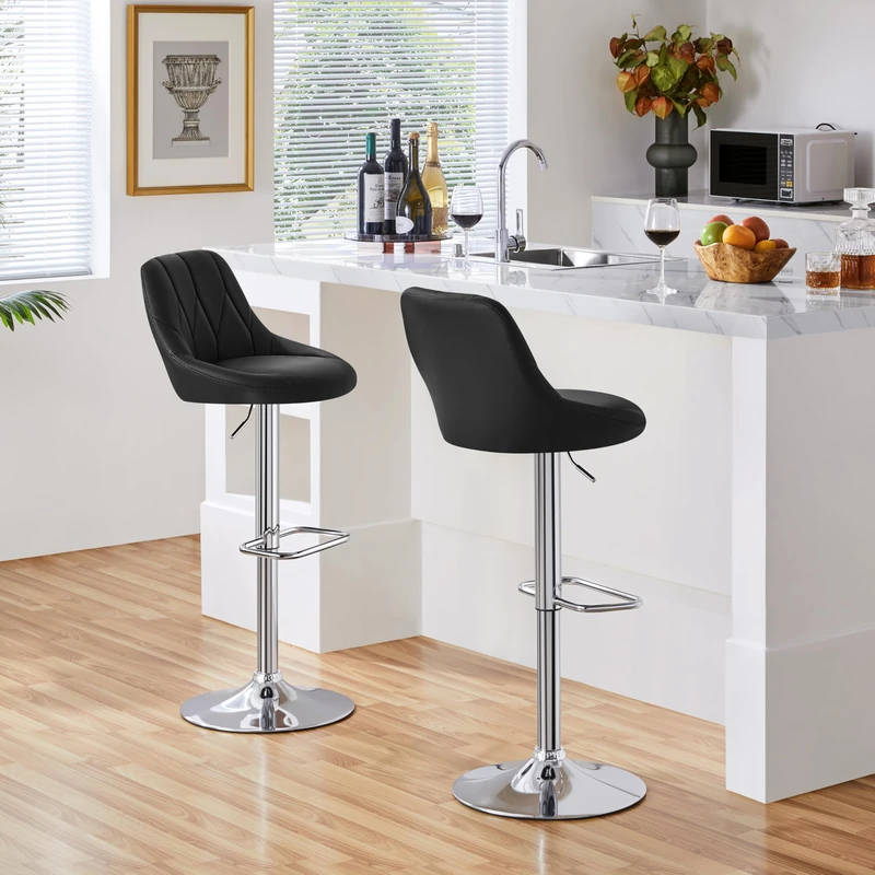 Yaheetech Modern Barstools Set of 2, Height Adjustable Swivel Bar Chair with Backrest, Footrest for Breakfast Counter, Home Kitchen, Black