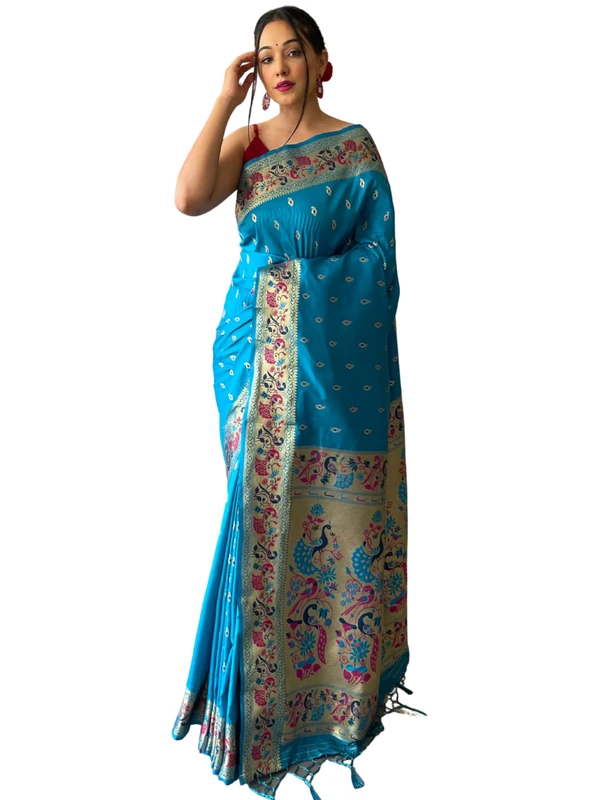 SGF11 Women's Kanjivaram Soft Silk Saree With Blouse Piece 6.3metres, Light Blue, One Size - Image 1