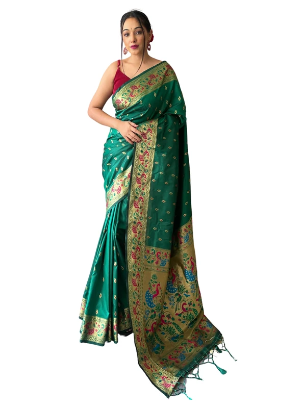 SGF11 Women's Kanjivaram Soft Silk Saree With Blouse Piece 6.3metres, Dark Green, One Size