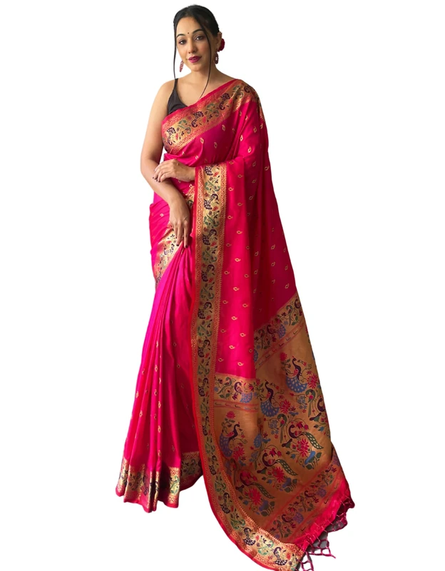 SGF11 Women's Kanjivaram Soft Silk Saree With Blouse Piece 6.3metres, Dark Pink, One Size