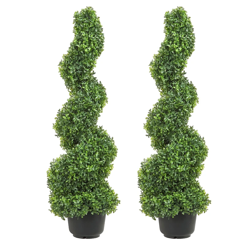 VEVOR Artificial Topiaries Boxwood Trees, 3ft Tall (2 Pieces) Faux Topiary Plant Outdoor, All-year Green Feaux Plant w/Replaceable Leaves for Decorative Indoor/Outdoor/Garden