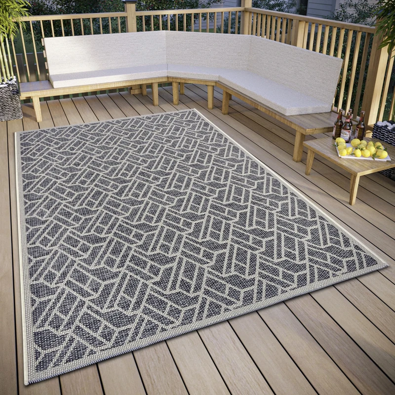 Hanse Home Eru Indoor & Outdoor Rug Weatherproof - Modern Zigzag Pattern, Waterproof Robust Outdoor Rug Flat Weave for Garden, Balcony, Patio, Living Room - Grey Beige, 155 x 235 cm