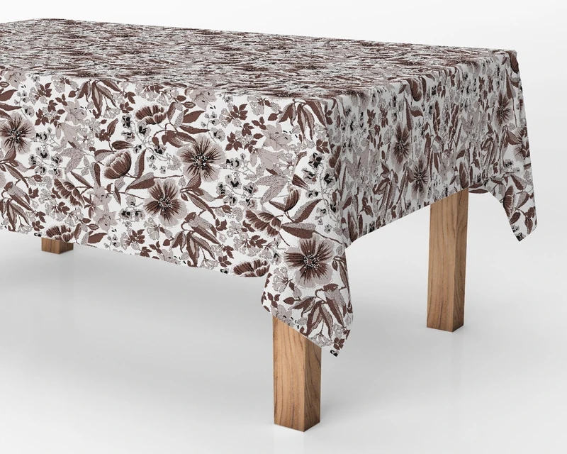 Exma Tablecloth on a Roll Stain Resistant Flowers 140 cm x 25 m Brown