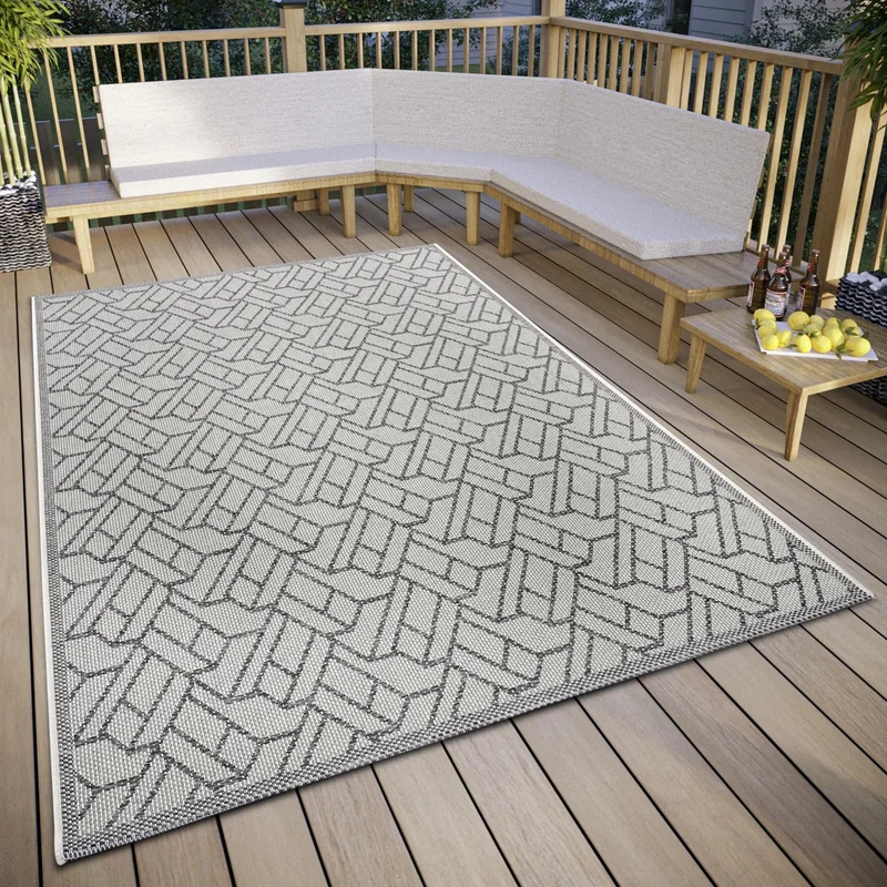 Hanse Home Eru Indoor & Outdoor Rug Weatherproof - Modern Zigzag Pattern, Waterproof Robust Outdoor Rug Flat Weave for Garden, Balcony, Patio, Living Room - Beige Grey, 155 x 235 cm