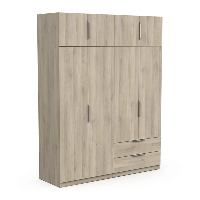 Demeyere Modern Wardrobe 8 Doors, 5 Shelves, 2 Drawers – Kronberg Oak – 157.5 x 51 x 203 cm, Engineered Wood, Grey, 157,3 x 51,1 x 203 cm