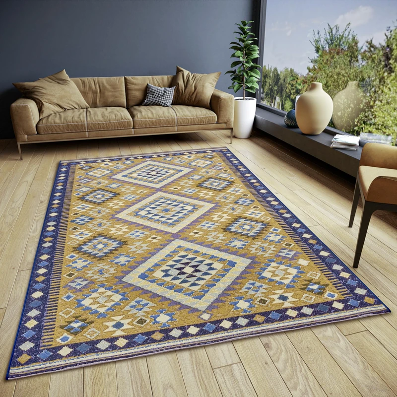 Hanse Home Peso Boho Rug - Flat Weave Oriental, Non-Slip Underside, Boho Style Geometric Pattern, Woven for Living Room, Bedroom, Dining Room, Hallway - Purple, 160 x 235 cm