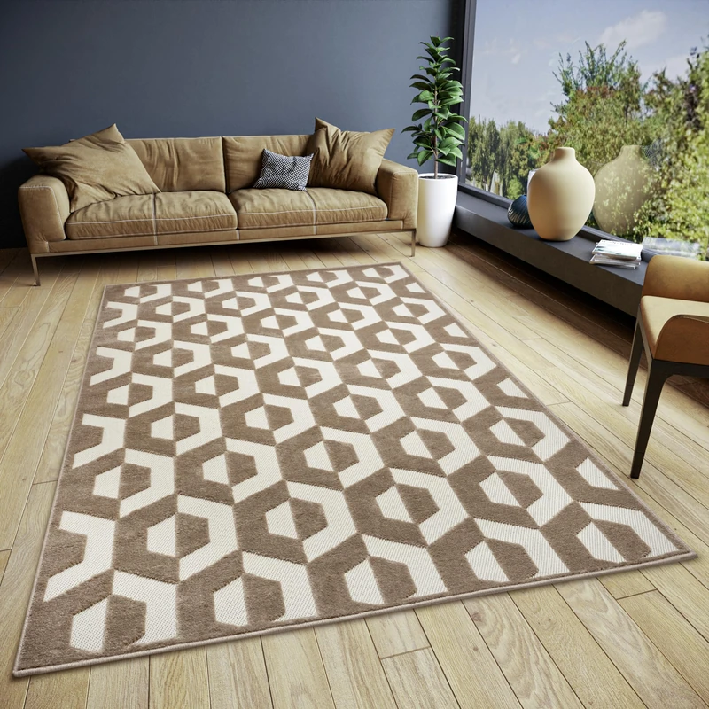 Hanse Home Hexa Design Living Room Rug - Flat Weave Modern, Geometric Diamond Pattern, Scandinavian Style Living Room Rug for Dining Room, Children's Room, Hallway - Cream Brown, 160 x 235 cm - Image 1