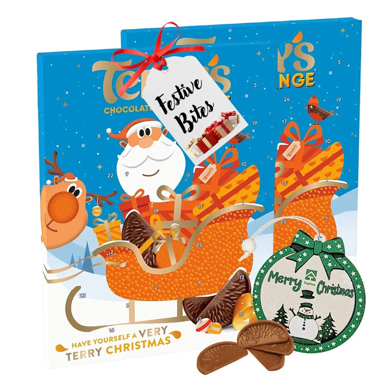 Orange Chocolate Advent Calendar 2025 for Gifts - Pack of 2 Orange Chocolate 24 Days of Christmas Countdown Calendar 106g with Topline Tree Ornament. Christmas Gifts for Kids