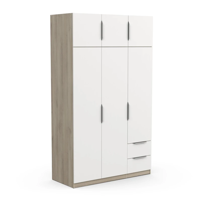 Demeyere 391386 Armadio Guardaroba Moderno con 6 Ante e 5 Ripiani a 2 cassetti – Colore Rovere Kronberg e Bianco Opaco, 119,4 x 51,1 x 203 cm, Legno ingegnerizzato, Grigio