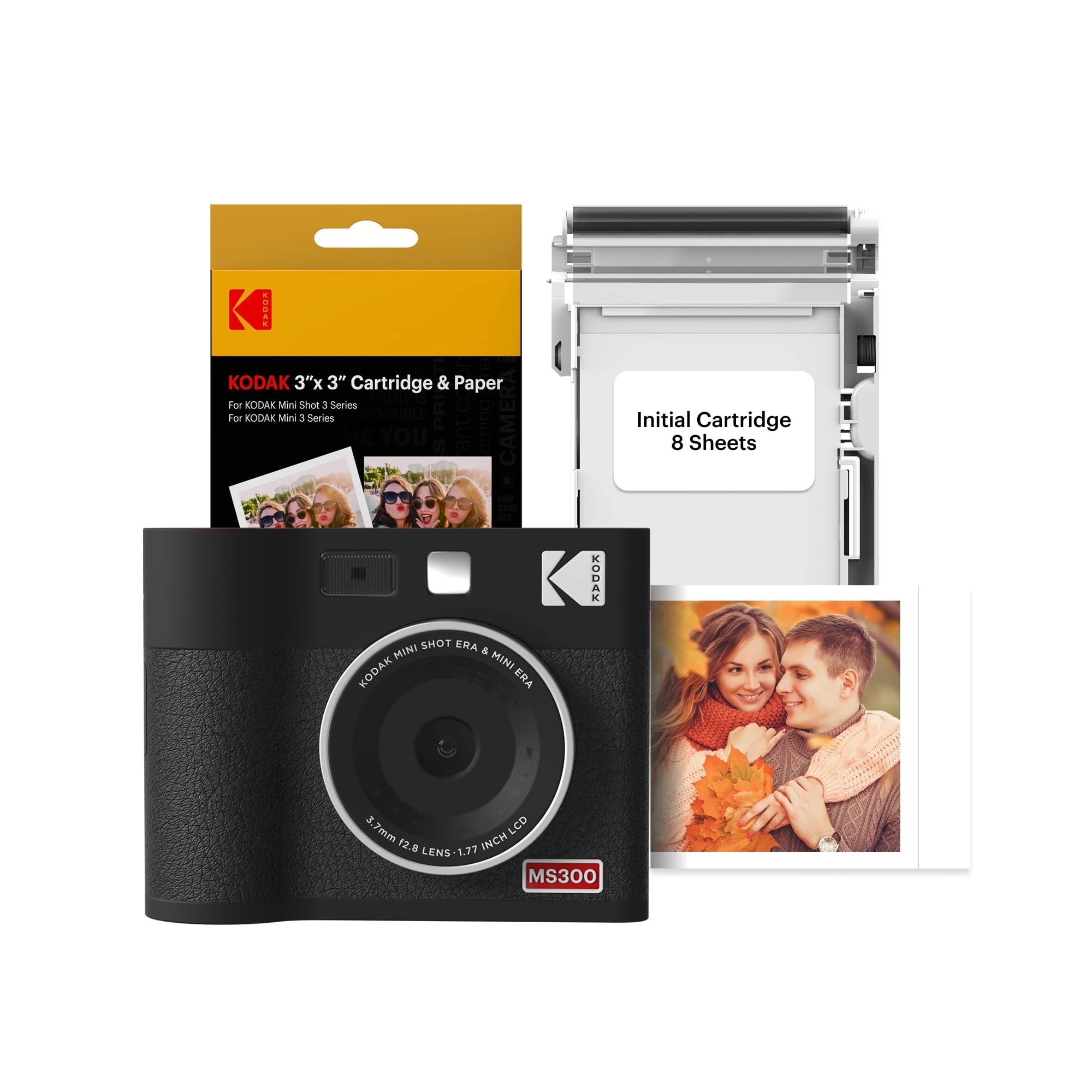 KODAK Mini Shot 3 ERA 4PASS 2-in-1 Instant Camera and Photo Printer (3x3 inches), Initial 8 Sheets + 60 Sheet Pack Bundle, Black