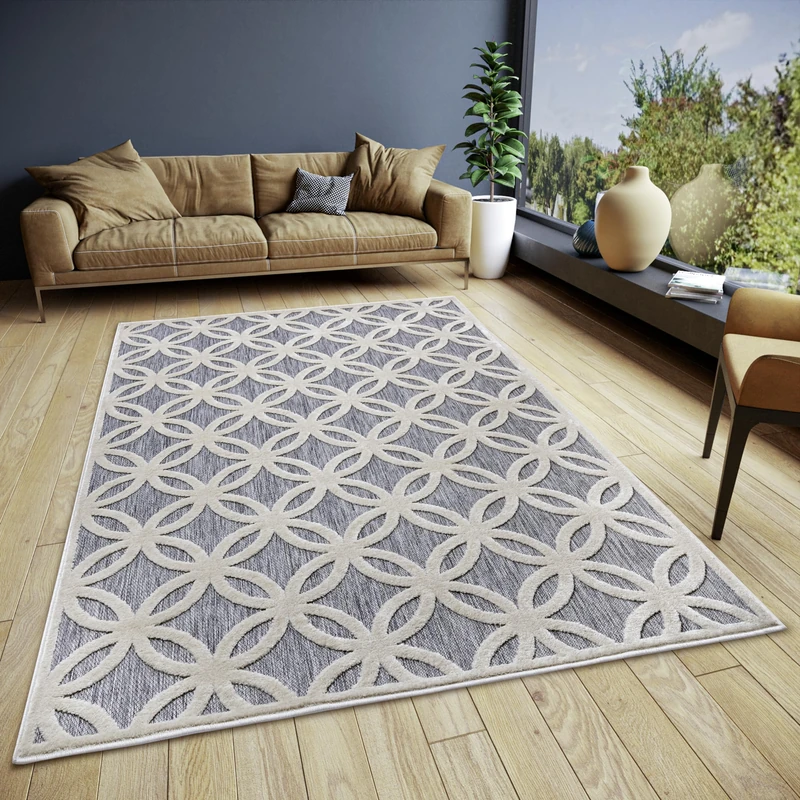 HANSE Home Circle Design Living Room Rug - Flat Weave Modern Geometric Diamond Pattern, Scandinavian Style Living Room Rug for Dining Room, Children's Room, Hallway - Grey Beige, 160 x 235 cm