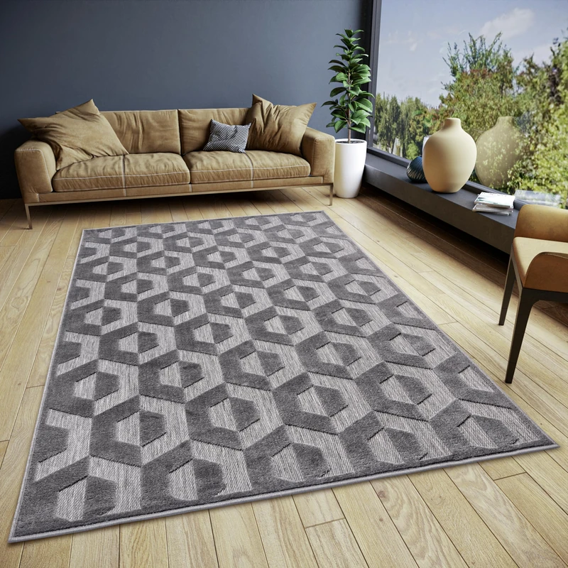 Hanse Home Hexa Design Living Room Rug - Flat Weave Modern, Geometric Diamond Pattern, Scandinavian Style Living Room Rug for Dining Room, Children's Room, Hallway - Grey Black, 133 x 190 cm