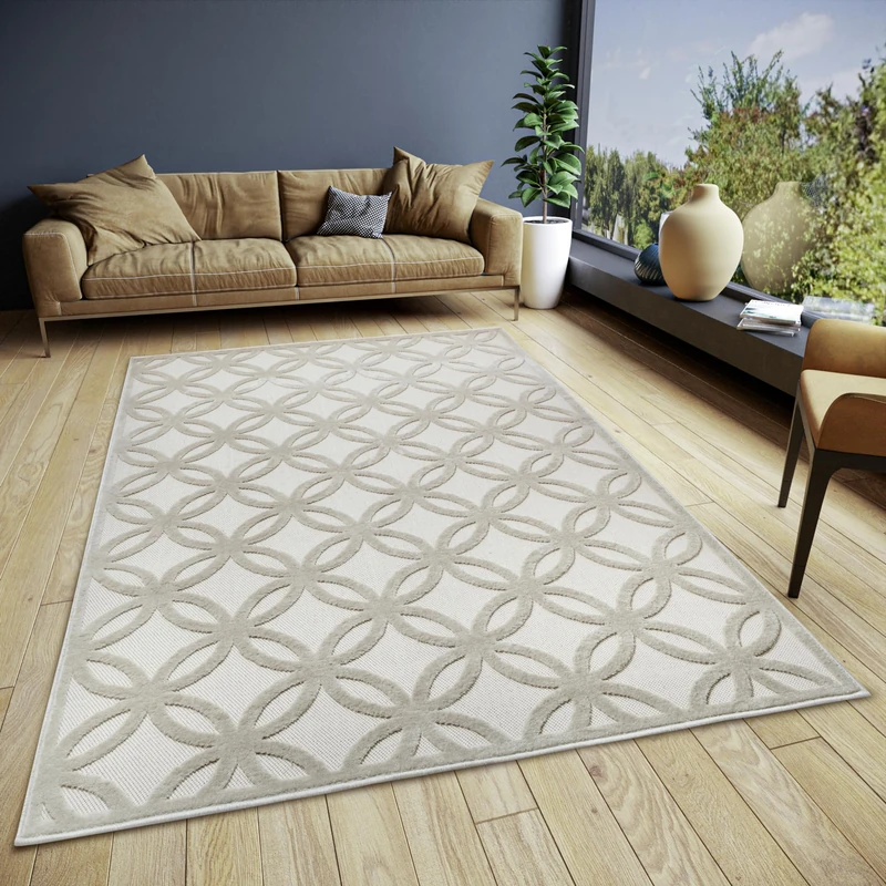 HANSE Home Circle Design Living Room Rug - Flat Weave Modern Geometric Diamond Pattern, Scandinavian Style Living Room Rug for Dining Room, Children's Room, Hallway - Cream Beige, 160 x 235 cm