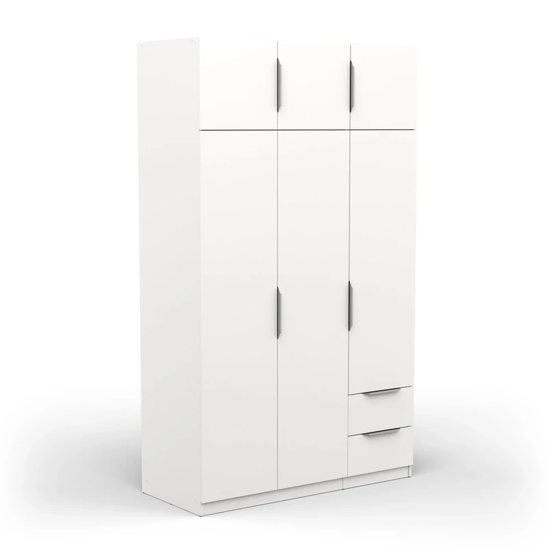Demeyere 391372 Armadio Guardaroba Moderno con 6 Ante e 5 Ripiani 2 cassetti-Bianco opaco-119, Legno ingegnerizzato, Grigio, 119,4 x 51,1 x 203 cm